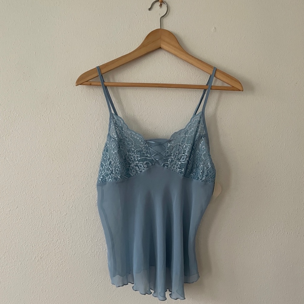 Je T'adore Babydoll Camisole Lace & Chiffon Cami Tank Top Blue
